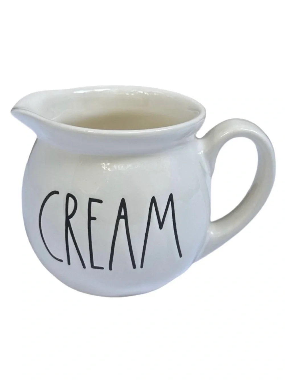 Rae Dunn CREAM Pitcher Pourer White Black Large Letters Dimples NWT 2017 OG